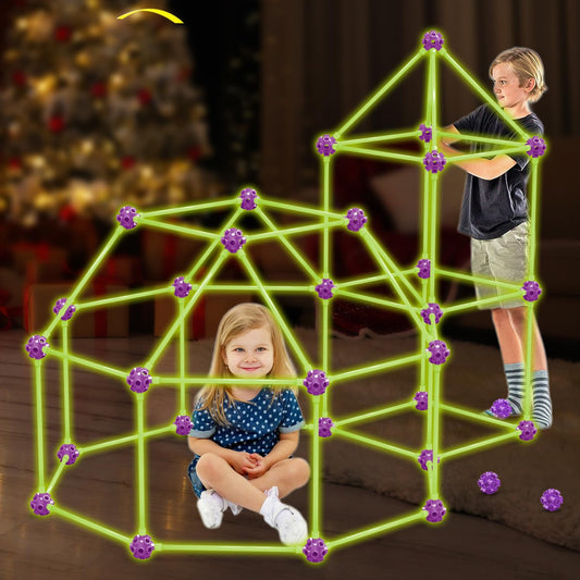 Glow In The Dark Fort Building Kit for Kids,STEM Construction Toys, Educational Gift for 4 5 6 7 8 9 10 11 12 Years Old Boys and Girls,Ultimate Creative Set for Indoor & Outdoors Activity,140 Pcs