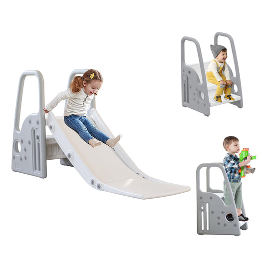 3 in 1 Toddler Large Play Climber Slide PlaySet with Extra Long Slipping Slope Indoor Kids Slide Toddler Playground Toddler Slide Outdoor Toys for Toddlers (Gray)