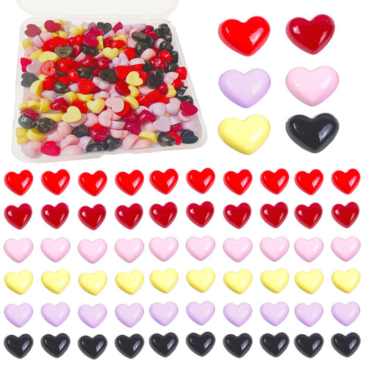 Colorful Resin Heart Charms, 180 Pcs Flatback Mini Resin Hearts Embellishments for Crafts, Valentine's Day Beads for Scrapbooking, DIY Hair Clips Accessories, Phone Case Decoration, 6 Colors