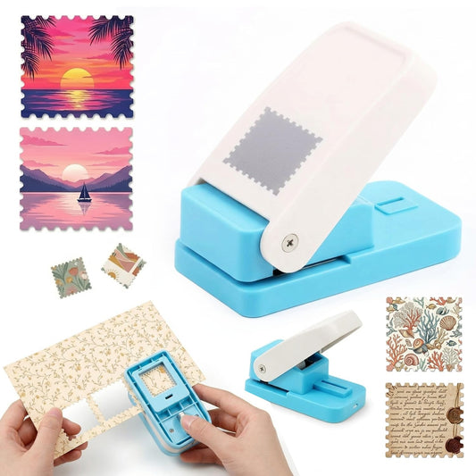 Postage Stamp Puncher -1X1inch Square Scalloped Edge Paper Puncher, Effortless Lever-Action Craft Punch for Scrapbooking, Junk Journal Supplies, Card Making & DIY Decorative Paper Crafts