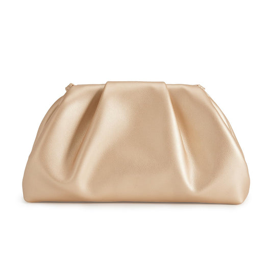 Huralona Dressy Pleated Vegan Leather Clutch Purse Bag for Women Super Chic Soft PU Evening Purse Handbag (Beige)