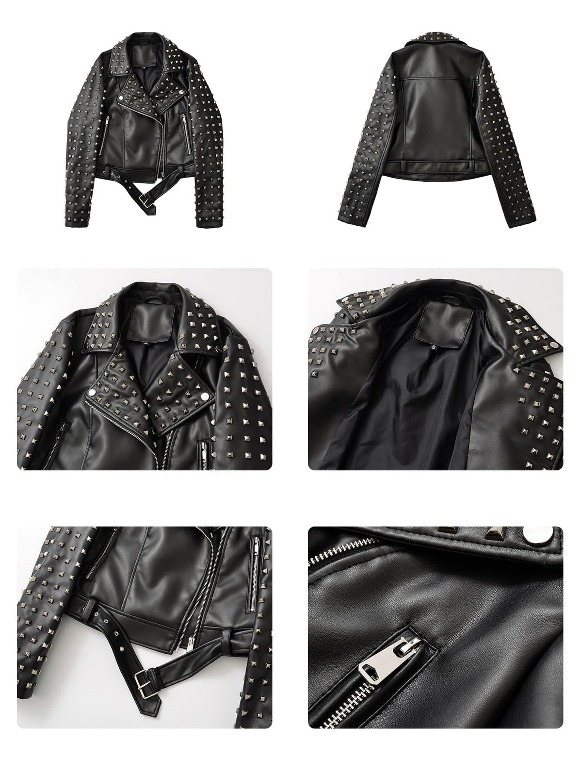 LY VAREY LIN Women Punk Faux Leather Rivet Studded Moto PU Jacket Motorcycle Streetwear Coat