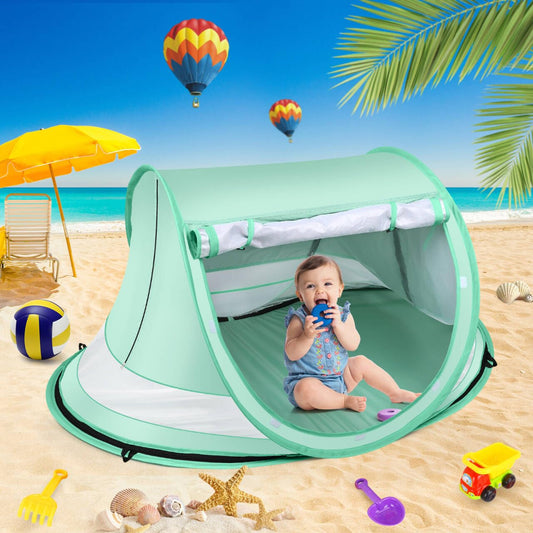 Kapeazo Baby Beach Tent, Large Pop Up Portable Sun Shade with Mosquito Net, Indoor Baby Play Tent for Travel, Beach, UPF 50+ UV Protection Sun Shelters