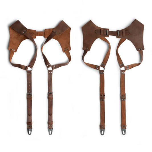 Hide & Drink Renaissance Suspenders for Men, Heavy Duty Mens Leather Suspenders, Western, Steampunk Style, Hipster, Ideal for Dress Pants Jeans Wedding Groomsmen, Brown Leather Back Support Harness