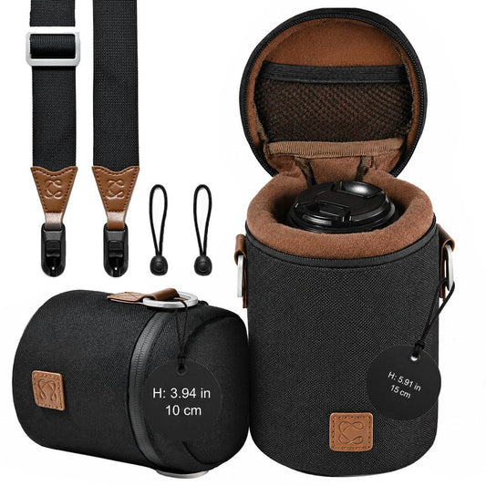 C Coiro Premium Camera Lens Case with Quick Release Strap, Water Resistant Protective Lens Pouch for DSLR Camera, 2 Size L and M, Compatible for Canon, Nikon, Sony, Pentax, Olympus