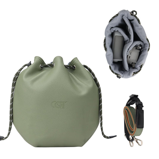 CQT Drawstring Osmo 360 Mini 3 4 Pro Bag, Drone PU Leather Crossbody shoulder Bag Pouch Handbag Waterproof Storage Bag for DJI Mavic MINI 4 3 PRO 2 SE 4K and NEO 2 Drone Accessories (Olive Green)