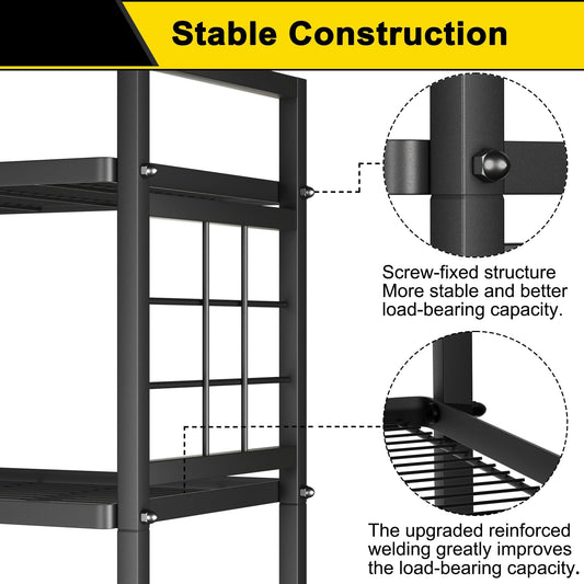 GIOTORENT 5-Wire Standing Book Shelf & Bookcase, Metal Storage Shelving Unit Pantry Rack for Laundry Kitchen Bathroom Organizer, Black
