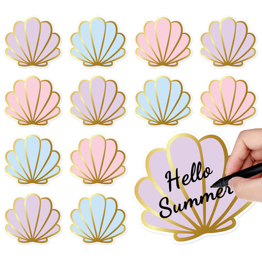 Whaline 48Pcs Seashell Cutouts Paper Cutting Pastel Pink Purple Blue Shell Cut-Outs with Gold Edge for Summer Sea Beach Party Supplies DIY Crafts