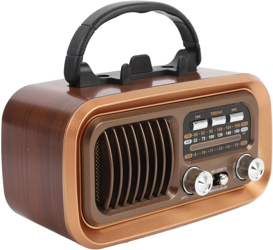 Zunate MP3 Retro Bluetooth Speaker Radio, Portable Solar Powered AM FM Shortwave for Emergency Camping | Vintage Wood