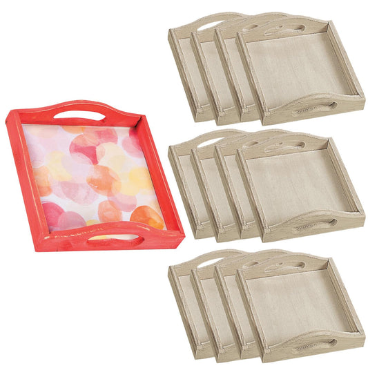 Fun Express Wooden Tray Set of 12 - Small Wood Trays for Crafts, DIY Projects & Painting | Unfinished Natural Wood Craft Supplies for Kids & Adults | Mini Square Wooden Trays for Home Decor