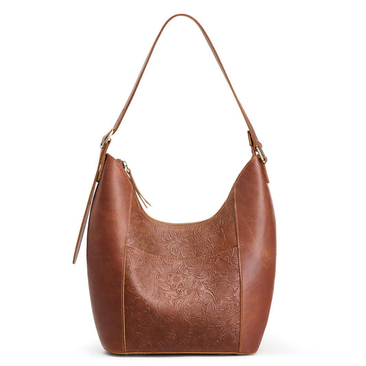 S-ZONE Leather Shoulder Bag for Women Hobo Bag Top Handle Handbag Satchel Purse Rose Pattern