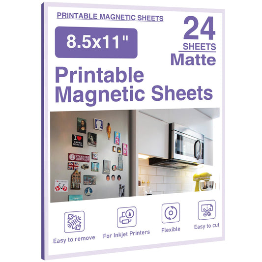 Printable Magnetic Sheets 8.5x11 Inches Matte Magnet Paper Sheet 24 Pcs Non Adhesive Magnetic Paper for Inkjet Printers, Flexible Magnet Photos for DIY Crafts