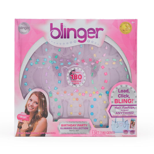 blinger Glimmer Collection Refill Pack | Birthday Party | 12 Discs – 180 Gems | Bling in Brush Out | Works with blinger Hair Styling Tool (Multicolored)