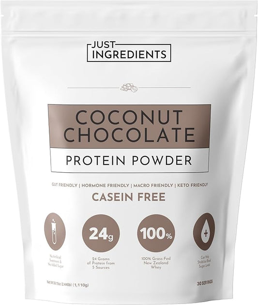 JUST INGREDIENTS Coconut Chocolate Protein Powder ??30-Serving Blend with 100% Grass-Fed Whey & Organic Plant Proteins ??Creamy Coconut Cocoa Flavor ??Supports Muscle Recovery, Energy*