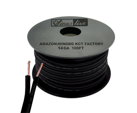14AWG 50FT 100FT (100FT), Sinus Live Gauge Speaker Cable Speaker Wire Black Elastic PVC, Great Use for Car Speakers
