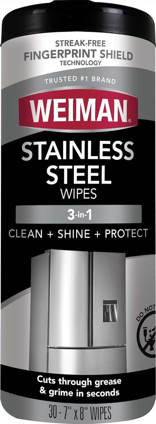 Weiman Stainless Steel Cleaner Wipes - Anti-Fingerprint, 30 Count for Grease & Streak Removal