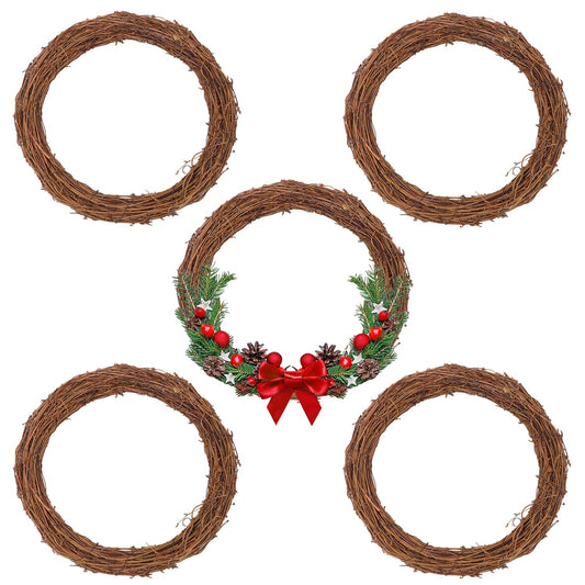 KUKLIPJIM 5 Pcs 12 Inch Natural Grapevine Wreath Set, Hand-Woven Vine Branch Wreaths for DIY Crafts, Christmas Decorations, Home & Event Styling