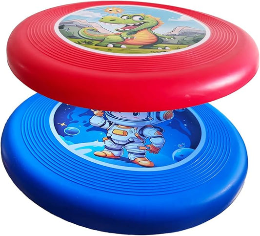 Boy Games Flying Disc 2 Pack 9.5" Soft TPR for Kids Cartoon Dinasour Outdoor Flyer Gift in Red Blue Color Backyard