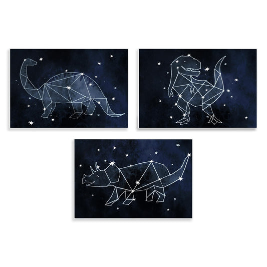 Stupell Industries Night Sky Dinosaur Constellations Outer Space, Design by Daphne Polselli Wall Plaque, 3pc, Each 10 x 15, Blue