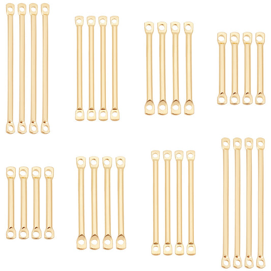 PandaHall 80pcs 14K Gold Plated Earring Links Bars Connectors, Brass 2-Hole Earring Strip Stick Golden Bar Jewelry Connector for DIY Earring Bracelet Jewelry Making Arts Crafts, 15/20/25/30mm
