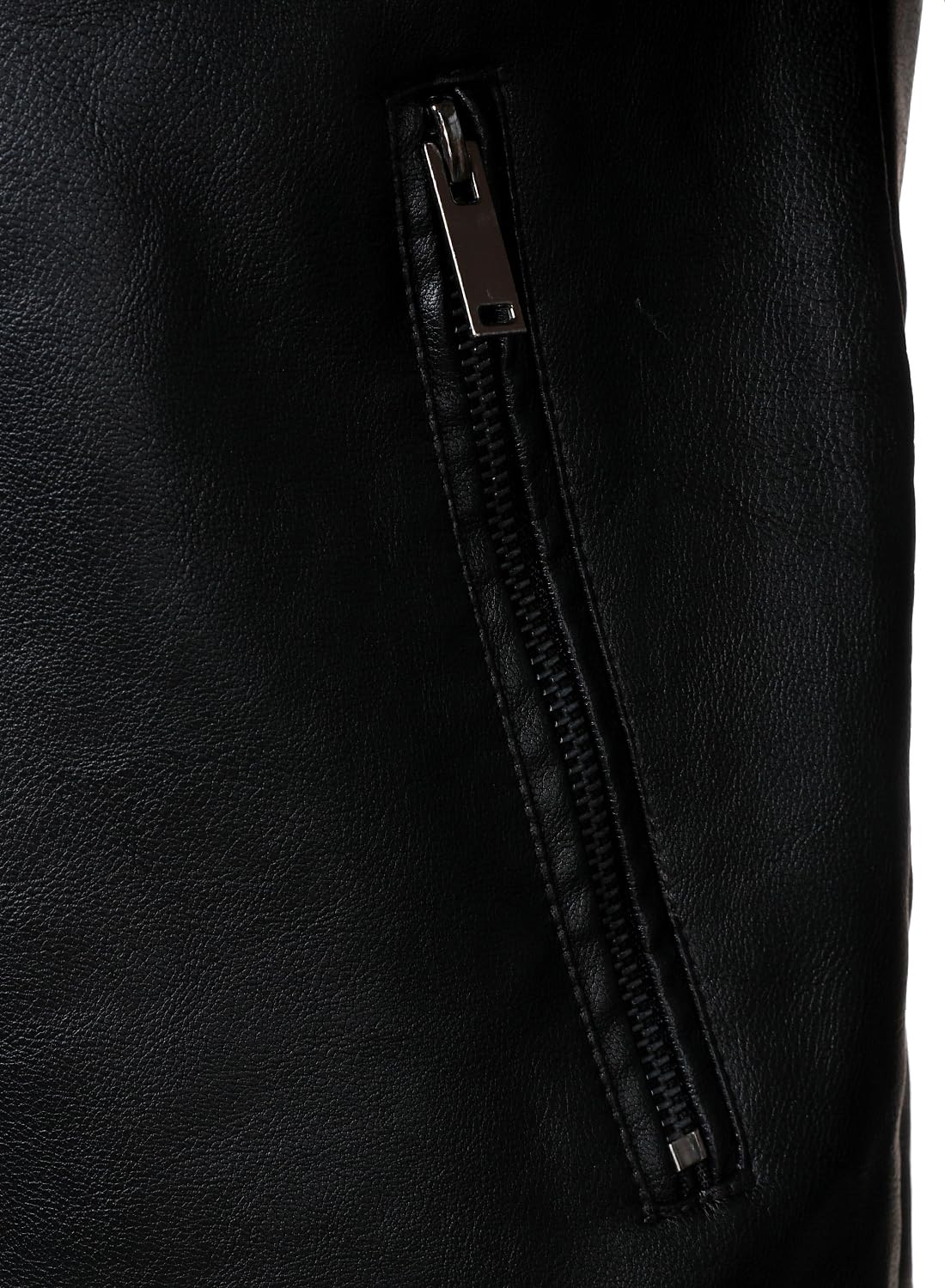 HOOD CREW Men’s Faux Leather Motorcycle Jackets Stand-up Collar Leather Jacket Vintage Coats Outwear Black M