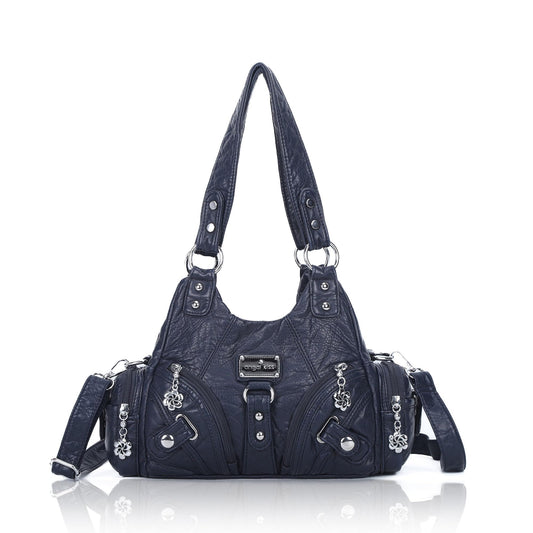 Angel Kiss Purses for Women Small Hobo Shoulder Bags Vagen Leather Multi-Pocket Tote Bag with Zipper (Blue)