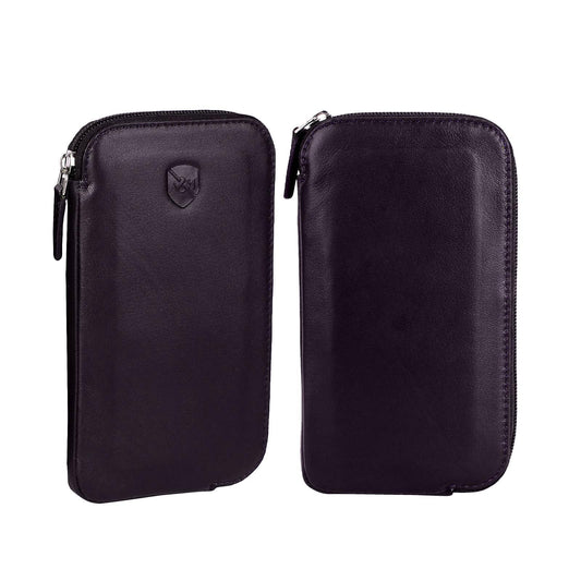 ALLEN & MATE Genuine Leather iPhone Pouch with Zip – Slim Mobile Phone Sleeve Cell Phone Pouch for iPhone 17 Pro Max, 16, 15, Google Pixel 10, Samsung Galaxy S25 & Android Smartphones Brown