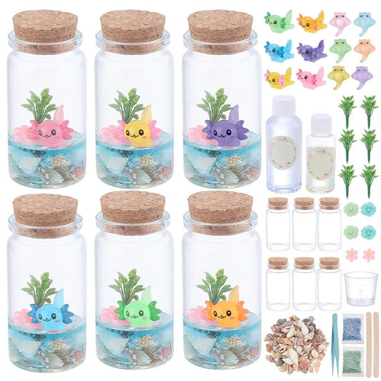 WEBEEDY 6 Sets Sea Animal Terrarium Kit DIY Glass Bottle Axolotl Craft Kit Miniature Axolotl Habitat Decor Resin Tank Ornaments for Home Bedroom Party Decor Arts & Crafts Figure Birthday Gift