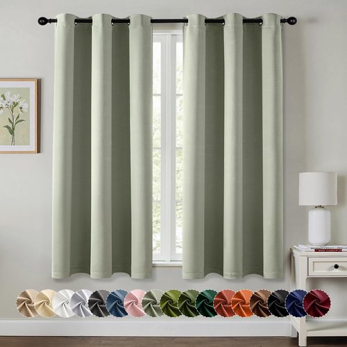 MIULEE Sage Green Blackout Curtains - Thermal Insulated Room Darkening Drapes | 63 Inches Long, 2 Panels