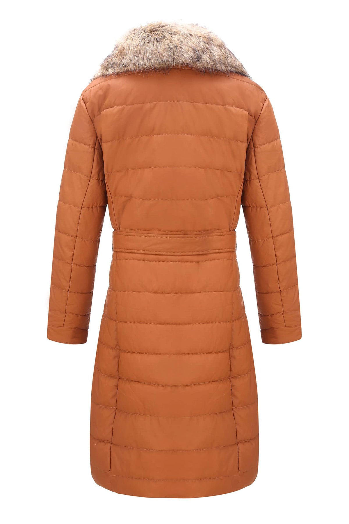 Bellivera Women's Winter Puffer Jacket Cold resistant patchwork plush lining Coat with Removable Fur Collar Hooded and Belted 5528CAMELS