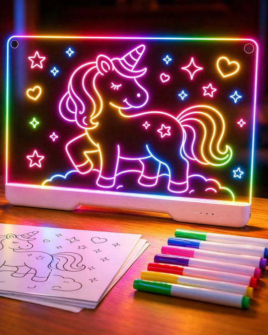 JoyRapt LED Drawing Board for Kids, 16 Inch Light Up Drawing Tablet with 7 Markers & Tracing Book, 3 Modes & 9 Brightness, Art and Craft Drawing Supplies, Girl Birthday Gifts, Room Decor Toys (White)