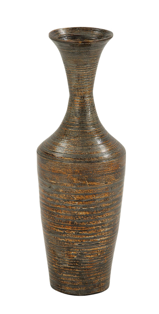 Deco 79 Bamboo Wood Decorative Vase Tall Floor Centerpiece Vase with Lacquer, Vase for Home Decoration 8" x 8" x 23", Dark Brown