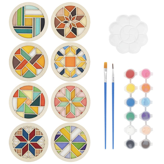 Temlum Wooden Coasters Painting Kit, Paint You Own Coaster Wooden Painting Craft Kit for Adults and Beginners Art Craft Supplies (Barn Quilt)