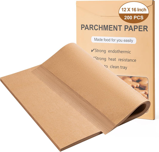 200 Pcs Unbleached Parchment Paper Sheets - 12x16 Inches Non-Stick Baking & Cooking Essentials