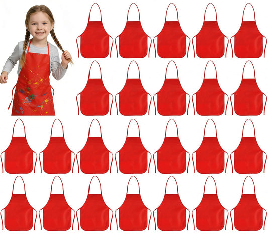 RAIHOMKIT 24 Pieces Apron, 13 x 18.9 inch Red Art Smock, Paint Aprons Smocks, Neck Hanging Painting Aprons for Party Kitchen Art Crafts Painting Activity
