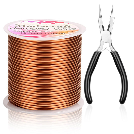 Premium 12 Gauge Copper Wire - 32.8ft Bendable Metal Craft Wire with 4-in-1 Pliers for Jewelry Making, Floral Design, Doll Making, and DIY Crafts Easy Wire Cutting, Shaping, and Wrapping