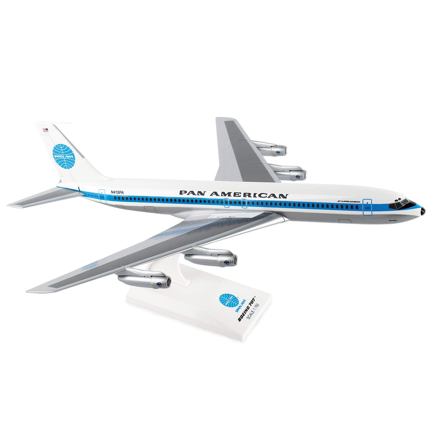 Skymarks Pan American World Airways Boeing 707 1/150 Airplane Model – Jet Clipper Monsoon Livery Collectible with Display Stand for Adult Collectors Ages 14+