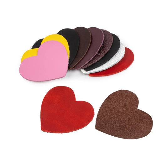Set of 11 Leather Heart Patches – 6 cm (2.66”) – Handmade Leather Labels – 1.6 mm Thick – Handmade Tags for Crochet - Leathers Tags - DIY Craft Appliques for Sewing, Repair & Decoration