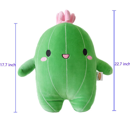 BABOLI Cuddly Cactus Stuffed Plant Pillow with Smile Face and Pink Antenna Honey Cacti Plush Soft Toy Pretty Sweet Mascot Gifts for Kids Girls and Boys Present for Birthday or Party 22.7 Inches