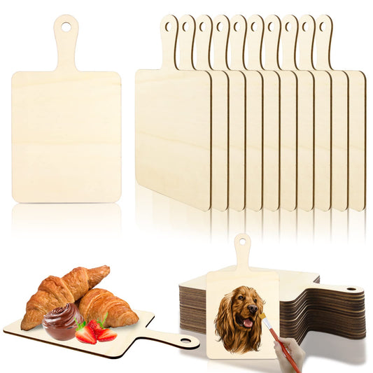 Vmiapxo 16 Pack Unfinished Wood Cutting Board Craft with Handle, Wooden Paddle Cheese Bread Board Set Chopping Board Serving Tray for Craft DIY Christmas Home Kitchen Cooking Decor (9.4" x 5.5")