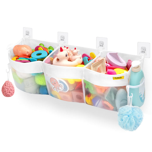 Bath Toy Organizer 3 Compartment Bath Toy Storage Bag Shower Caddy Quick Access Bathtub Toys Holder Baby Shower Games Tub Quick Dry Baby Bathroom Toys Storage Accessory White