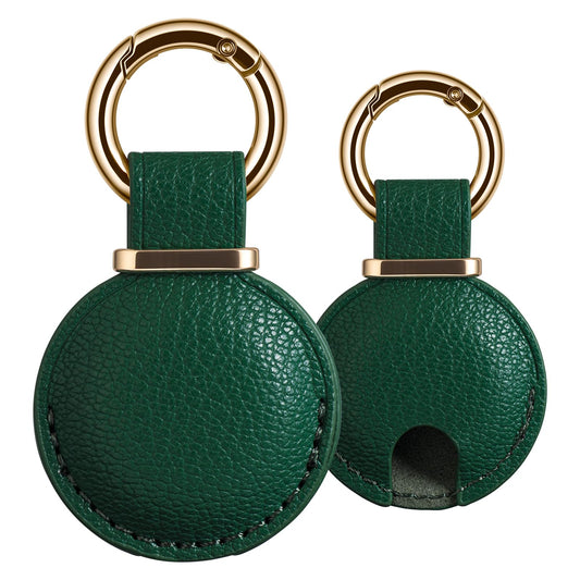 2 Pack Genuine Leather AirTag Holder Keychain - Compatible with AirTag 1st & 2nd Generation, Secure Fit Air Tag Case for Keys Bags Luggage, Minimalist for Apple AirTag Accessories(Green)