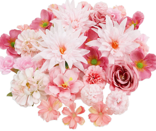 Nagobi 56 PCS Pink Fake Flowers Heads, Bulk Silk Flowers for Crafts, Mini Faux Flower Heads for Graduation Cap, DIY Wreath, Wedding Birthday Party Decor, Centerpieces