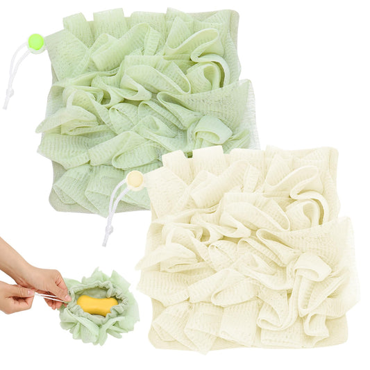 ZhouBoat 2 Pack Exfoliating Loofah Soap Holders with Washcloth Double-Sided Bath Sponge Body Scrubber Reusable Shower Pouches