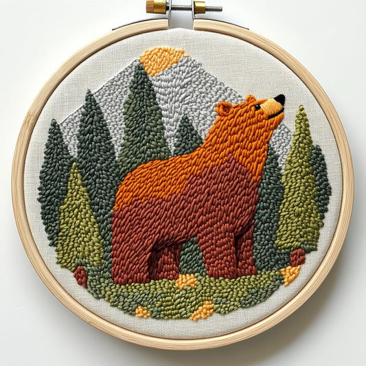 Punch Needle Kit for Beginners, Punch Stitching Kit for Adults, Needle Punch Kits for Adults, Brown Bear in The Forest DIY Embroidery Set for Crafts and Home Décor
