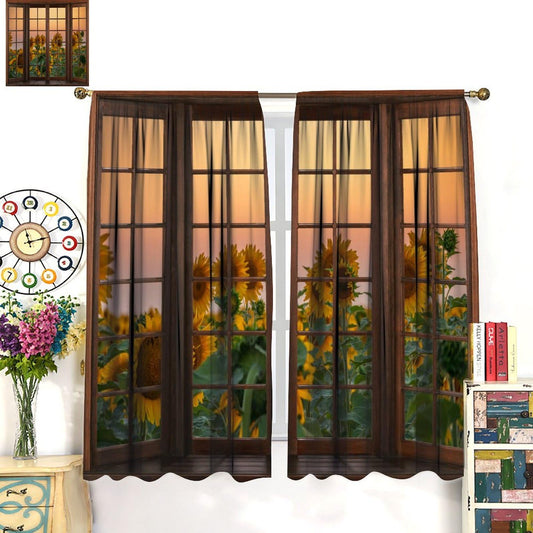 FAOTELY Beautiful Sunflower Landscape Curtains Rustic Vintage Sunflower Sunsets Sunrises Scenery Blackout Window Drapes for Bedroom Living Room Kitchen Cafe （W26xL84 Inch） x2 Panels