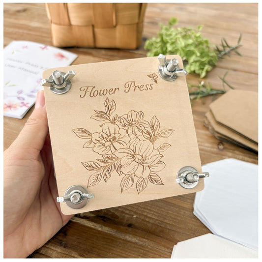 KAXYEW Mini Flower Press Kit, 3.9"x3.9" Wooden Flowers Pressing Boards DIY Pressed Flowers Art - Fridge Magnet Bookmark Art Craftst Presservation Gifts for Flower Plant Lovers