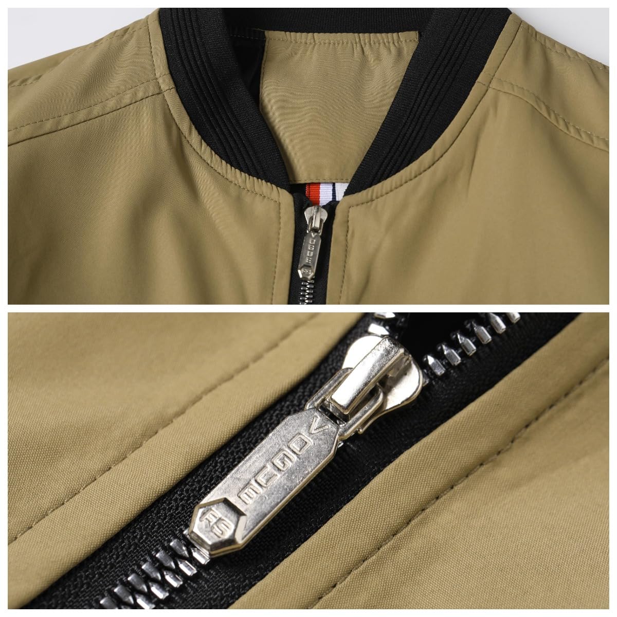 Lavnis Men's Flight Bomber Jacket Lightweight Softshell Coat Sportwear Zipper Windbreaker Khaki L