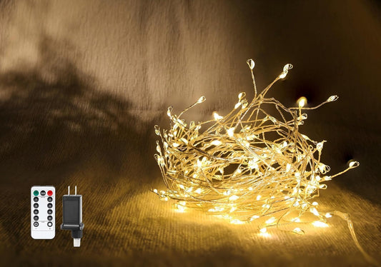 Skiennix Fairy Lights - 10 Feet 200 LEDs Waterproof String Lights with Remote | 8 Lighting Modes, Warm White
