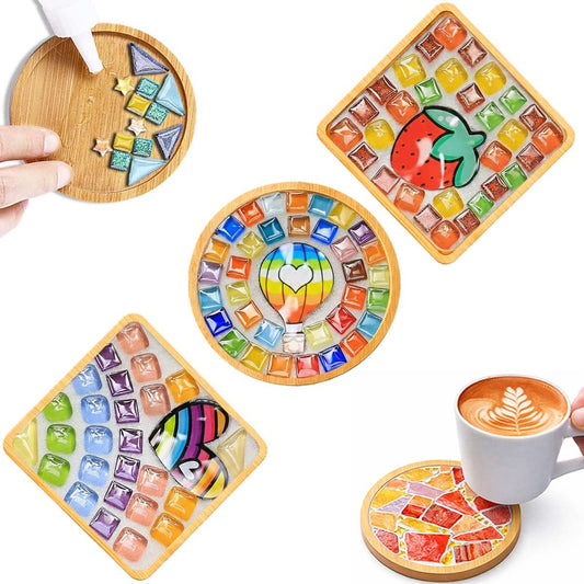 GHAHILI 3 Sets DIY Glass Mosaic Tiles for Crafts with Wooden Coasters - Graduation Birthday Gifts Mosaic Kits for Adults Women Mosaic Art Kits Craft Handmade Making Kit Set Decorations for Home Gift